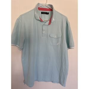Nautica Men's Regular Fit Performance Pocket Polo Shirt Aqua Blue Large